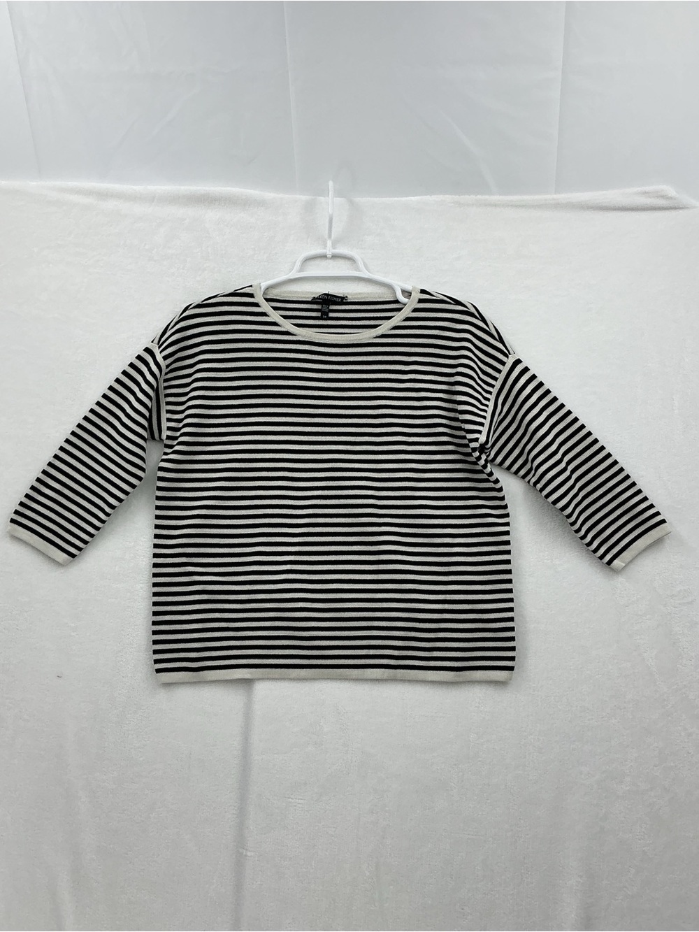 Eileen Fisher Black & White Striped Long-Sleeve Boatneck Tee 964